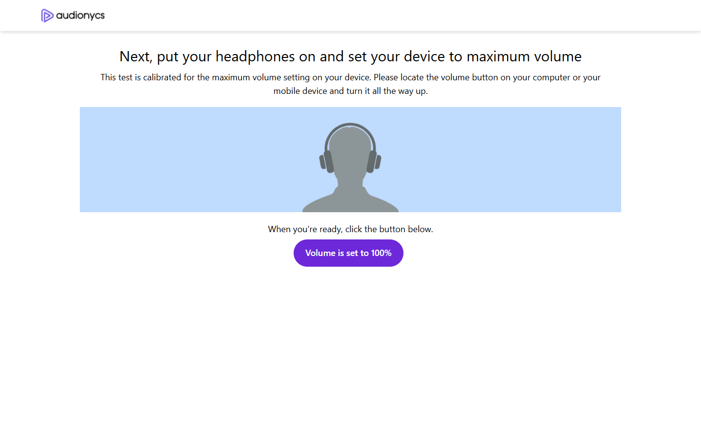 Headphones and volume confirmation screen.