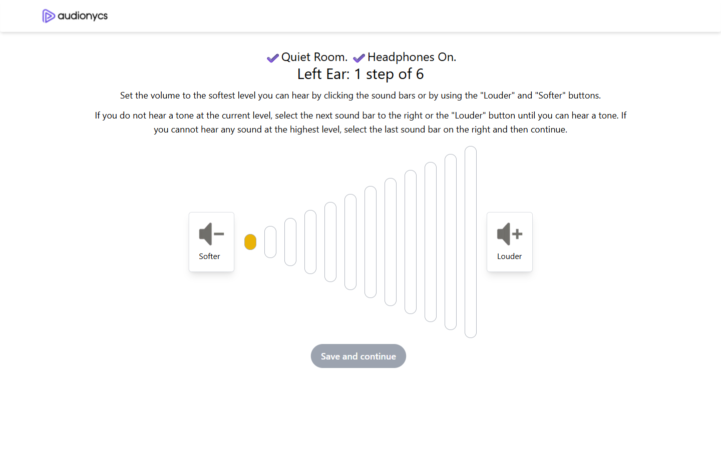 Volume slider during the tone test.