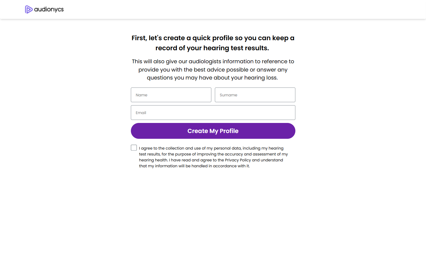 The empty profile form on the setup-profile page.